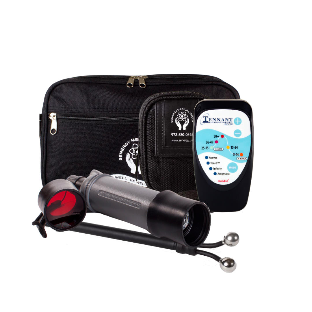 photo of a biomodulator plus with y-electrode attachment and carrying case